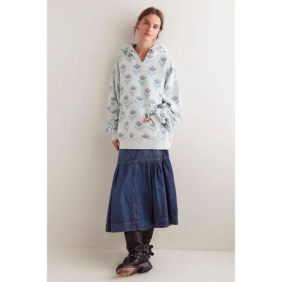 New Free People We The Free It's A Vibe Print Hoodie Top Oversized Slouchy Mediu - Picture 1 of 9
